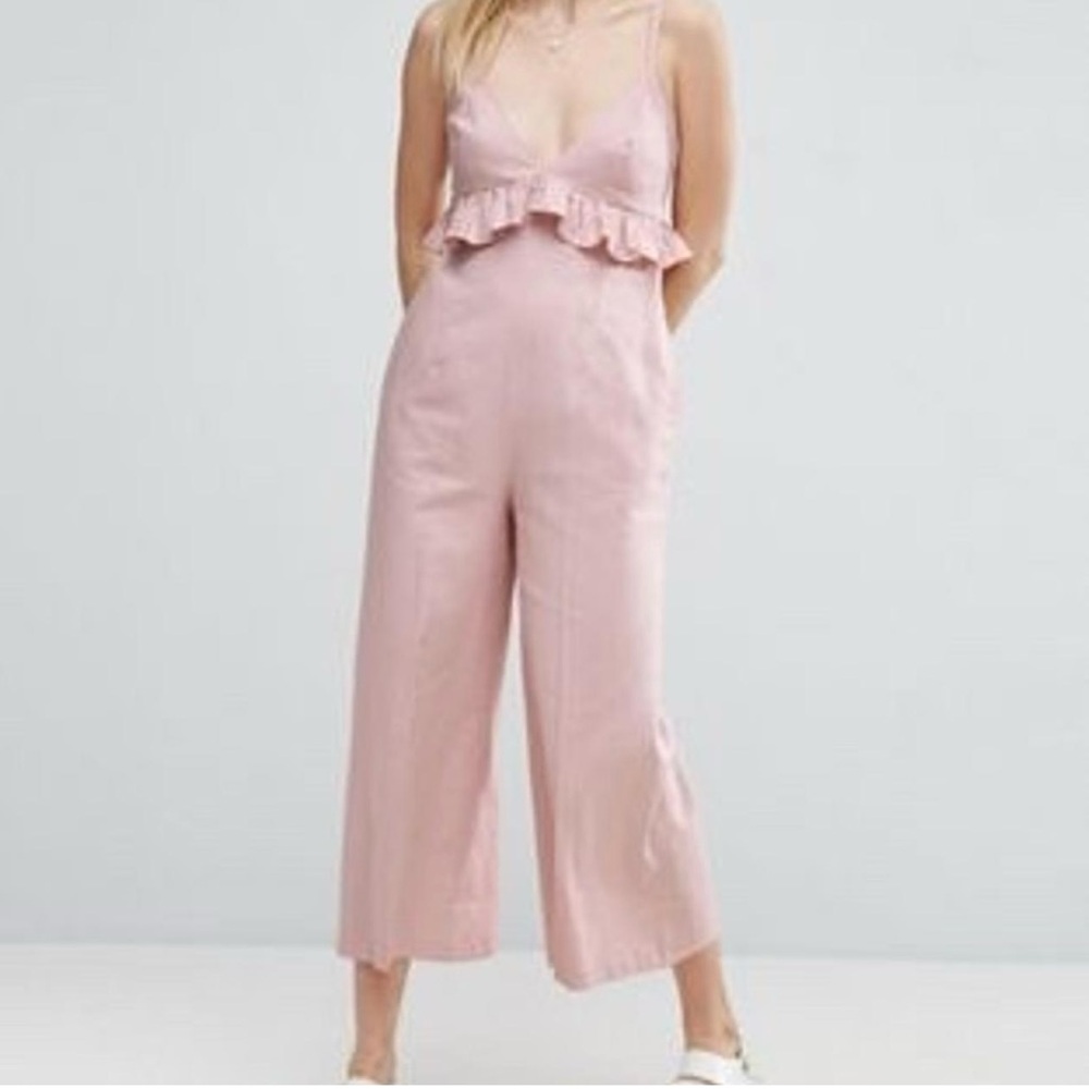 ASOS Pink Ruffled Jumpsuit with Cropped Wide-Leg